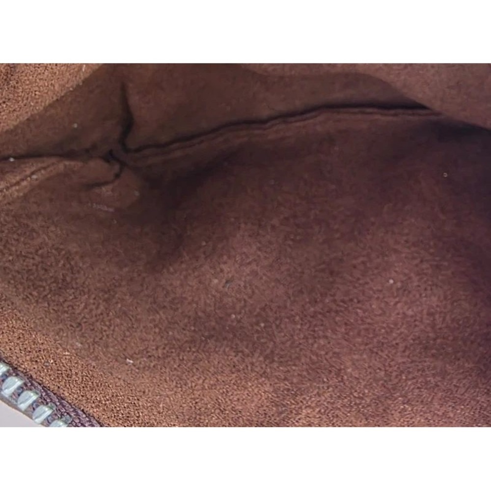 Dark Brown Pebbled Leather Studded Grommet Wristlet Clutch Bag Silver Hardware - Picture 3 of 3